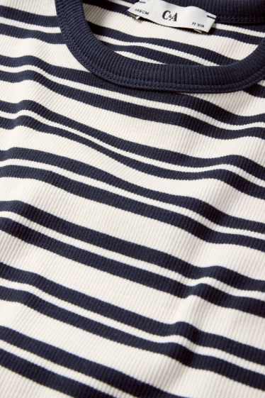 Enfants filles - T-shirt - finition côtelée - à rayures - bleu foncé