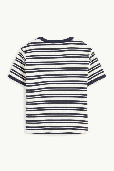 Enfants filles - T-shirt - finition côtelée - à rayures - bleu foncé