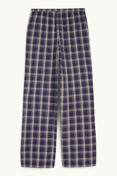 Donna - Pantaloni - vita media - gamba ampia - a quadretti - blu scuro