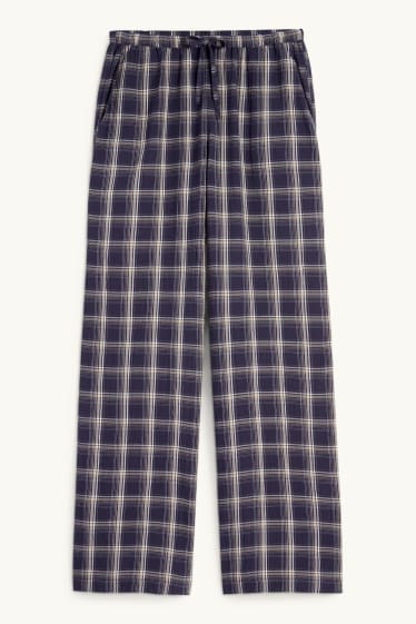 Donna - Pantaloni - vita media - gamba ampia - a quadretti - blu scuro