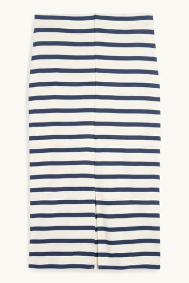Dámské - Pouzdrová sukně - pruhovaná - tmavomodrá / krémově bílá