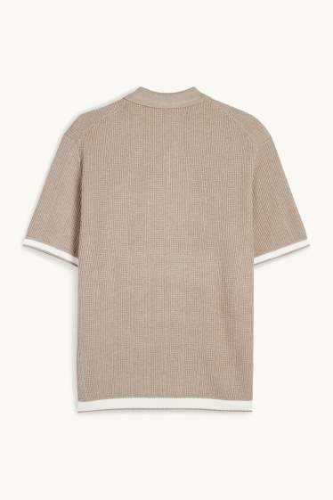 Hommes - Chemise en maille - regular fit - col kent - finition côtelée - beige