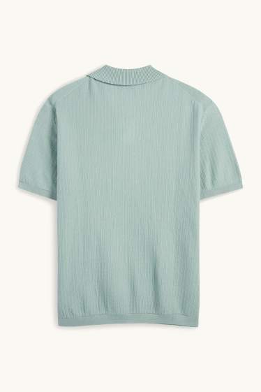 Men - Knitted polo shirt - relaxed fit - textured - turquoise