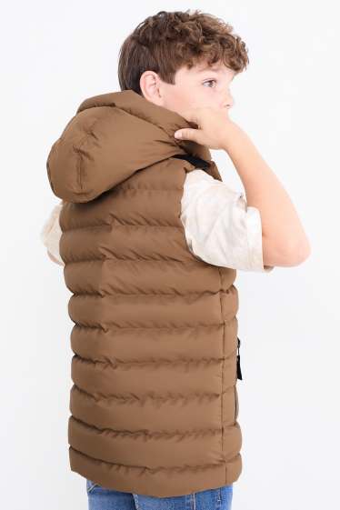 Kinderen: jongens - Bodywarmer met capuchon - waterafstotend - bruin