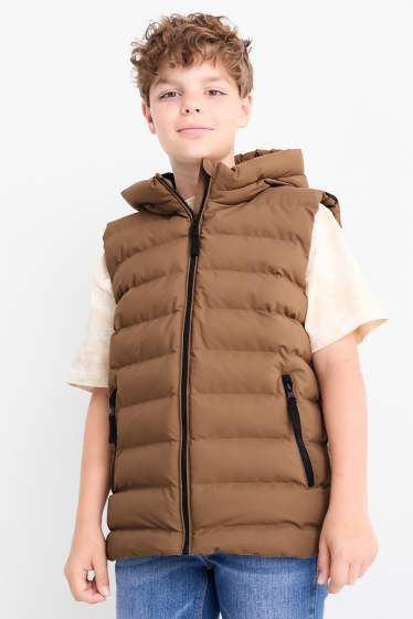 Kinderen: jongens - Bodywarmer met capuchon - waterafstotend - bruin