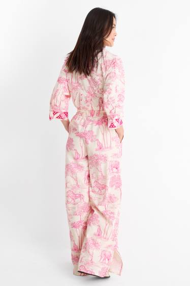 Damen - Rangsutra x C&A - Stoffhose - High Waist - Palazzo - weiß / rosa
