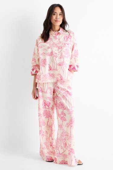 Damen - Rangsutra x C&A - Stoffhose - High Waist - Palazzo - weiß / rosa