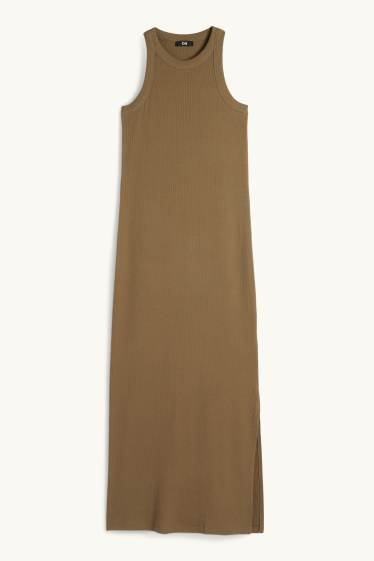 Women - Bodycon dress - ribbed - brown
