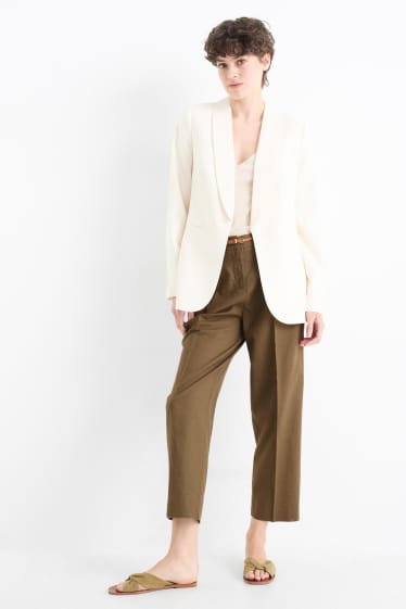 Damen - Stoffhose mit Gürtel - Mid Waist - Tapered Fit - Leinen-Mix - braun