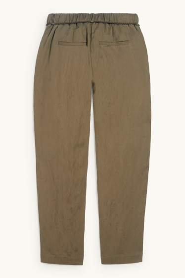 Women - Cloth trousers - high waist - tapered fit - brown