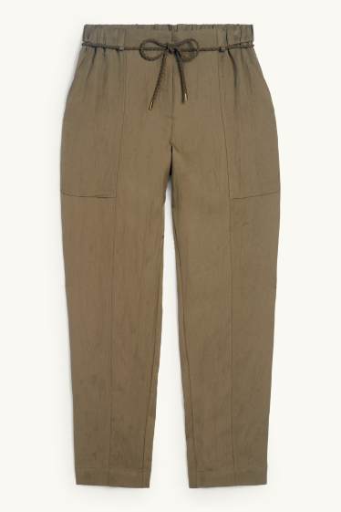 Women - Cloth trousers - high waist - tapered fit - brown