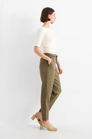 Women - Cloth trousers - high waist - tapered fit - brown