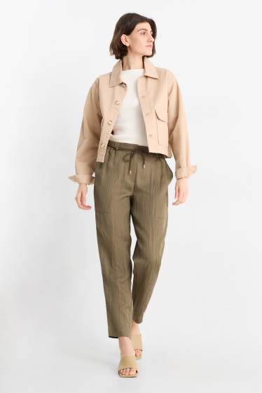 Women - Cloth trousers - high waist - tapered fit - brown