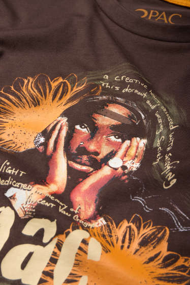 Heren - T-shirt - regular fit - Tupac - bruin