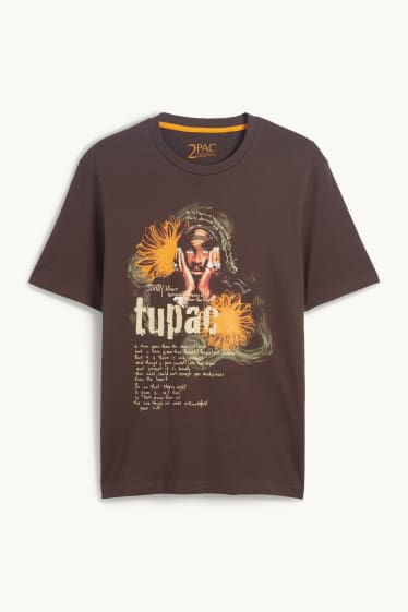Heren - T-shirt - regular fit - Tupac - bruin