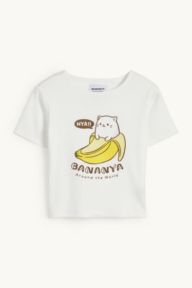 Děti - dívky - Bananya - tričko s krátkým rukávem - žebrované - bílá