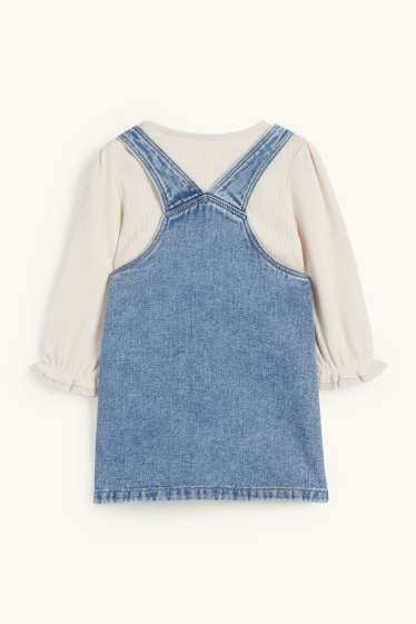 Bebeluși - fete - Floricele - compleu bebeluși - 2 piese - denim-albastru