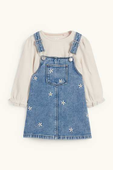 Bebeluși - fete - Floricele - compleu bebeluși - 2 piese - denim-albastru