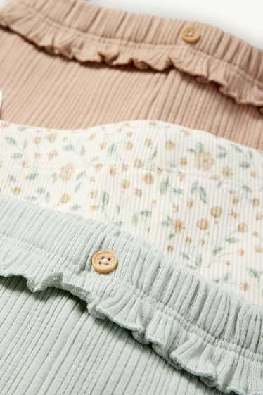 Bebés niñas - Pack de 3 - florecitas - leggings para bebé - de canalé - verde menta