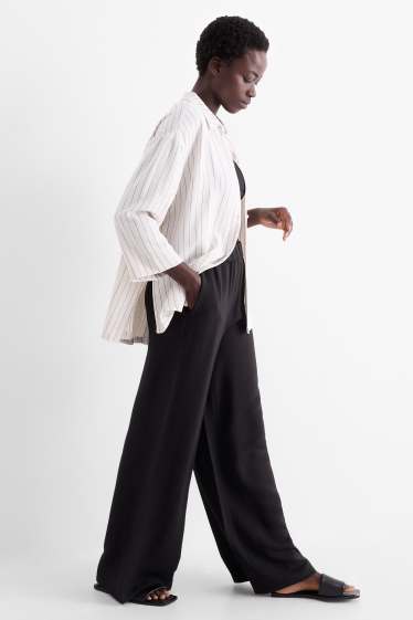 Femmes - Pantalon en toile - high waist - wide leg - noir