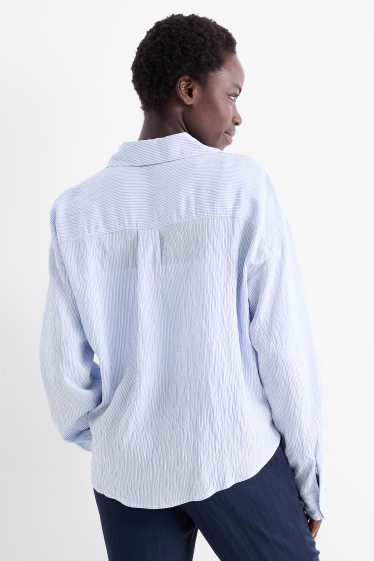 Donna - Blusa con nodo - a righe - bianco / azzurro