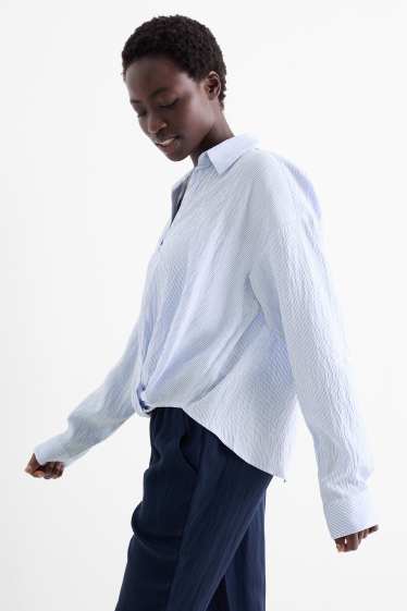 Donna - Blusa con nodo - a righe - bianco / azzurro