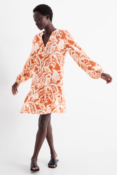 Donna - Vestito con scollo a V - fantasia - arancio scuro