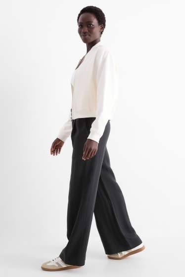 Femmes - Pantalon en toile - mid waist - wide leg - noir