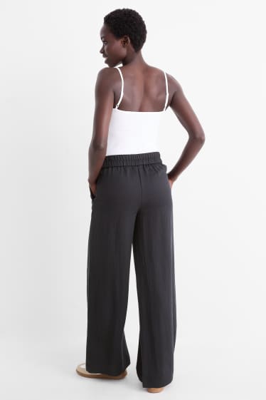 Femmes - Pantalon en toile - mid waist - wide leg - noir