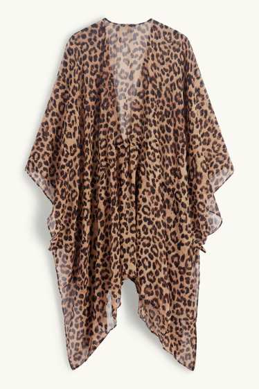 Mujer - Quimono - estampado de leopardo - negro / beis