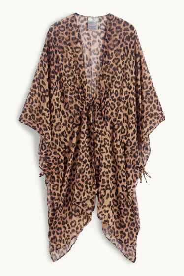 Mujer - Quimono - estampado de leopardo - negro / beis