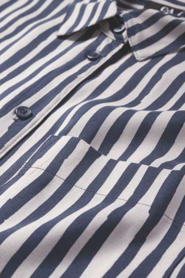 Dames - Blousejurk van viscose - gestreept - blauw / beige