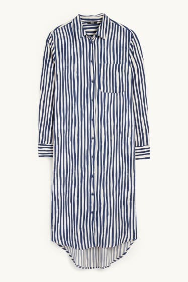 Dames - Blousejurk van viscose - gestreept - blauw / beige