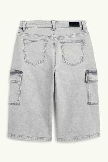 Enfants filles - Bermuda cargo en jean - jean gris clair