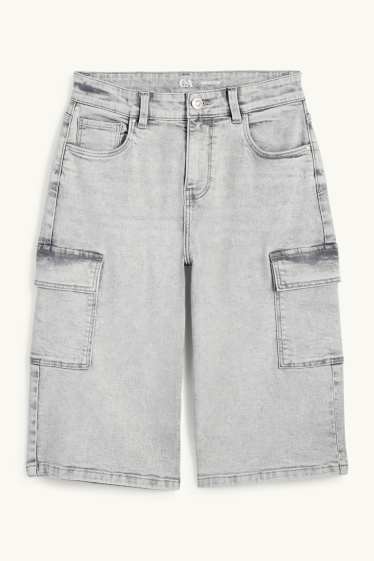 Enfants filles - Bermuda cargo en jean - jean gris clair