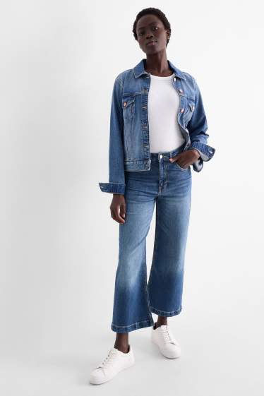 Femmes - Wide leg jean court - mid waist - jean bleu foncé