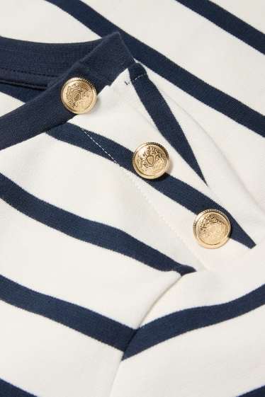 Dames - T-shirt-jurk - gestreept - donkerblauw / crème wit