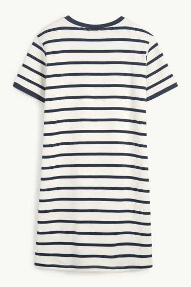 Dames - T-shirt-jurk - gestreept - donkerblauw / crème wit