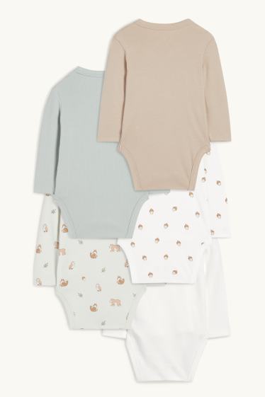 Unisexe - Lot de 5 - animaux sauvages - bodys croisés pour bébé - vert menthe