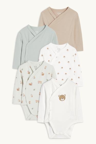 Unisexe - Lot de 5 - animaux sauvages - bodys croisés pour bébé - vert menthe