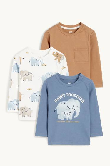 Bebeluși - băieți - Multipack 3 buc. - elefant - tricou cu mânecă lungă bebeluși - albastru