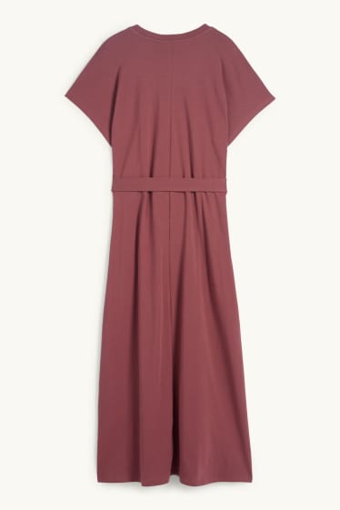 Donna - Vestito a t-shirt con cintura - bordeaux