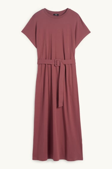 Donna - Vestito a t-shirt con cintura - bordeaux