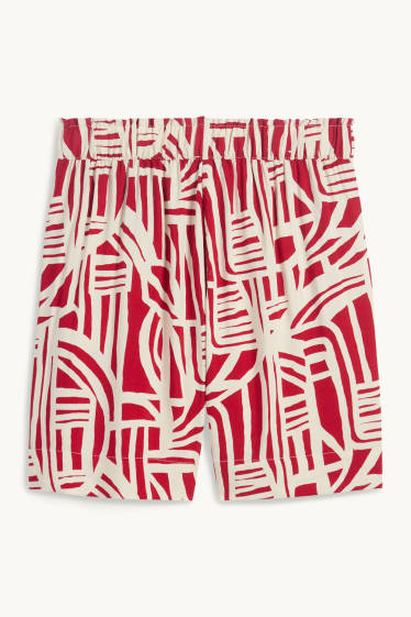 Femmes - Short - high waist - à motif - rouge / blanc crème