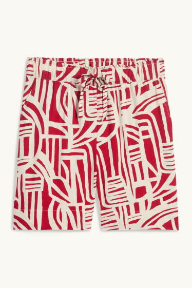 Femmes - Short - high waist - à motif - rouge / blanc crème