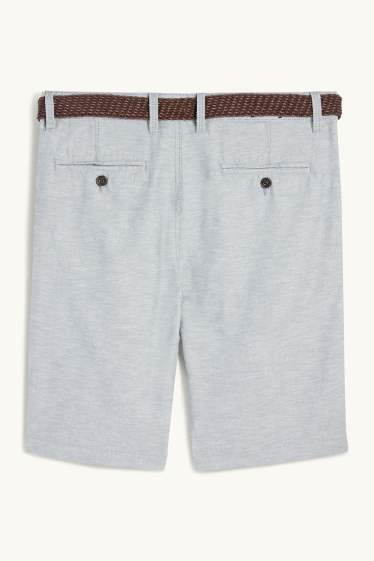 Heren - Korte broek met riem en linnengehalte - grijs-mix