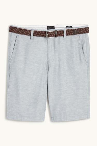 Heren - Korte broek met riem en linnengehalte - grijs-mix