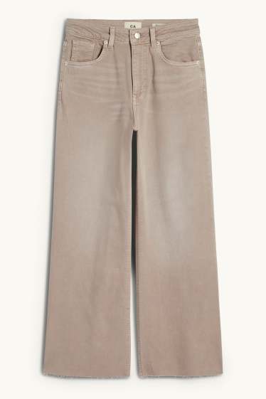 Dames - Korte wide leg jeans - mid waist - jeansgrijs