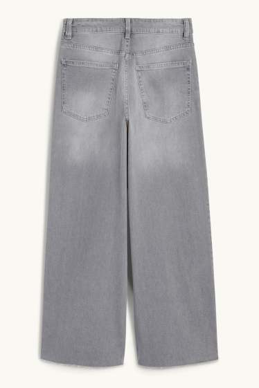 Damen - Crop Wide Leg Jeans - Mid Waist - jeansgrau