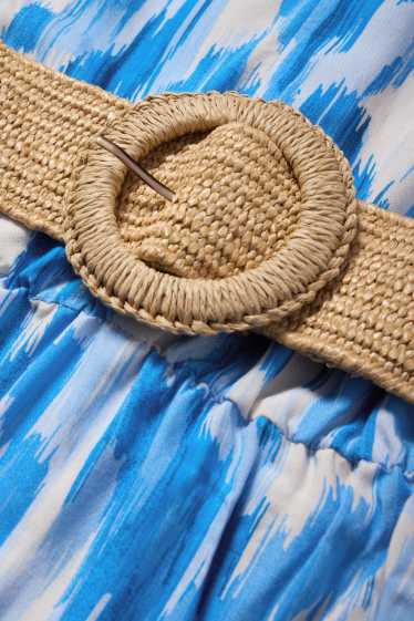 Femmes - Robe en viscose à col V et dotée d'une ceinture - à motif - bleu
